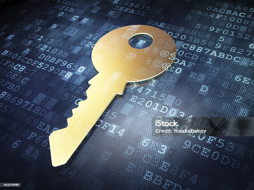 Safety concept: Golden Key on digital background Safety concept: Golden Key on digital background, 3d render Accessibility Stock Photo