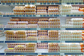 Chicken eggs on supermarket shelves