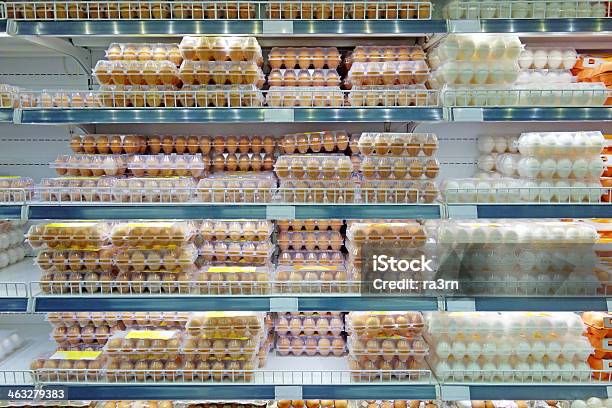 Chicken Eggs On Supermarket Shelves Stock Photo - Download Image Now - Animal Egg, Egg - Food, Supermarket