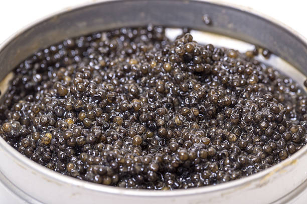 istock Black caviar in metal can, high angle 463281089