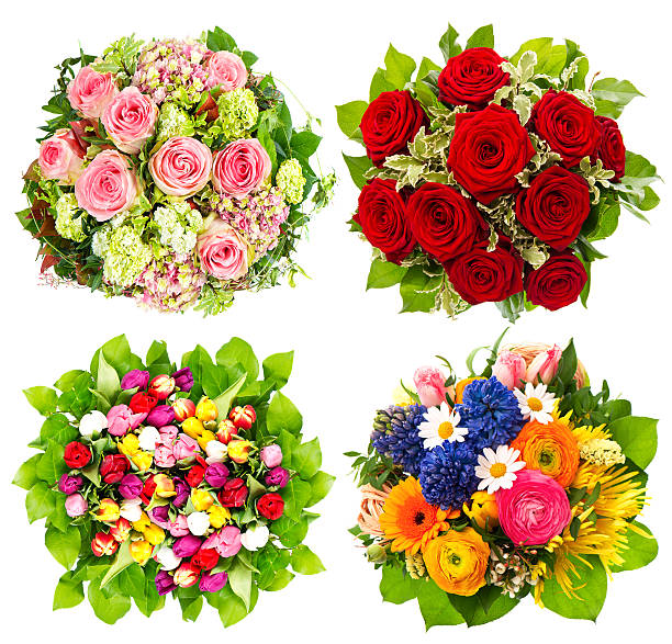istock four colorful flowers bouquet on white 463285765