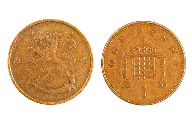 istock Old Finnish monet one penny. 463286321