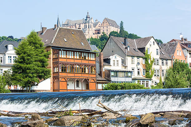 view along a river in City of Saarburg in Germany