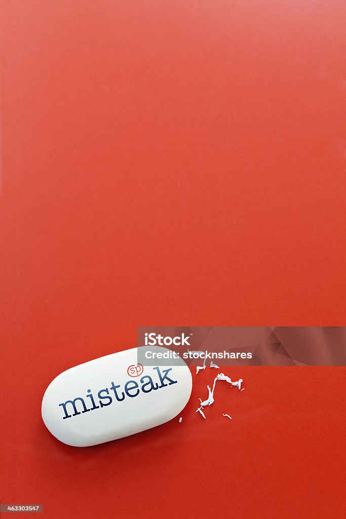 Making Mistakes Making mistakes, visualised with an eraser, with the word Mistake, spelt incorrectly and marked with a red proof reader’s mark for incorrect spelling. Great copy space. Eraser Stock Photo