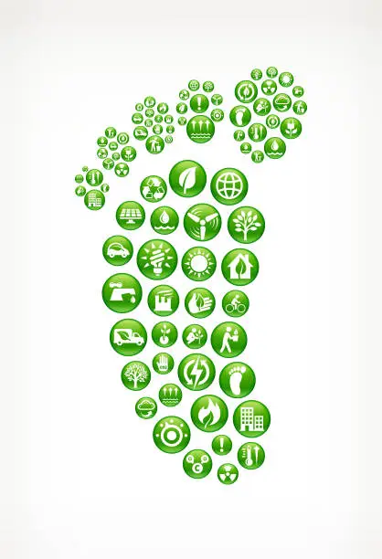 Vector illustration of Foot on Green Energy Buttons