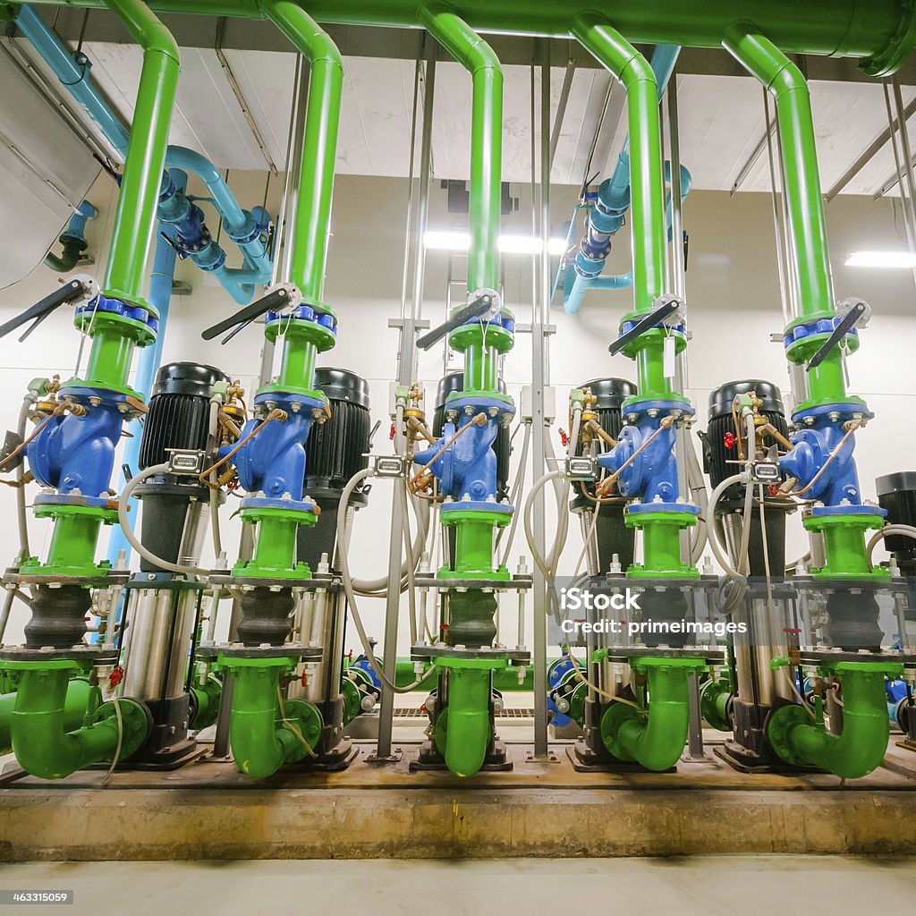 Industrial interior and pipes Water pumping station, industrial interior and pipes  . Cable Stock Photo