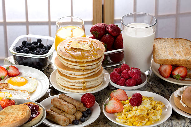 istock Breakfast food and juice. 463316189