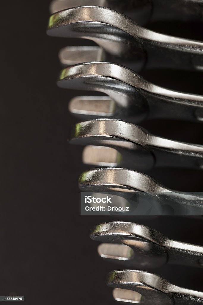 Wrench set Wrench set; closeup; selective focus; Black Background Stock Photo