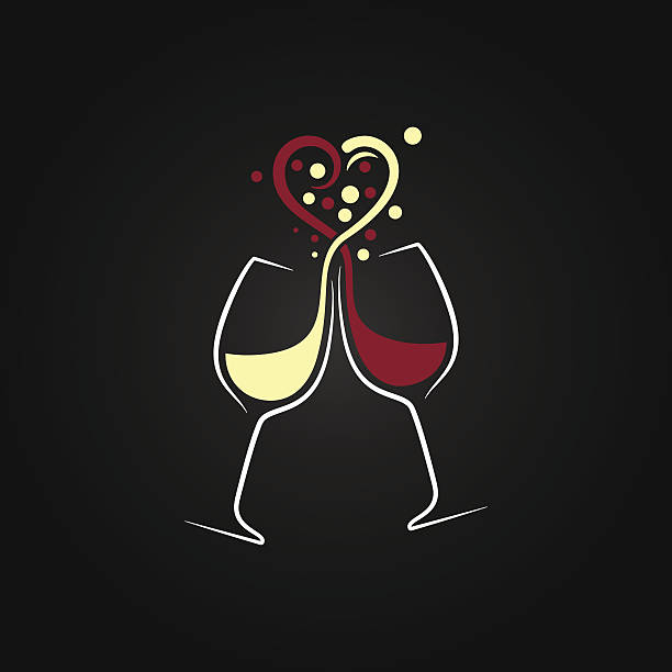 ilustrações de stock, clip art, desenhos animados e ícones de vermelho e branco vinho amor conceito design plano de fundo - silhouette wine retro revival wine bottle