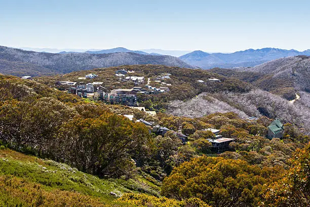 The view towards Mt Buller village on a summer's day in the Victoria, Australia