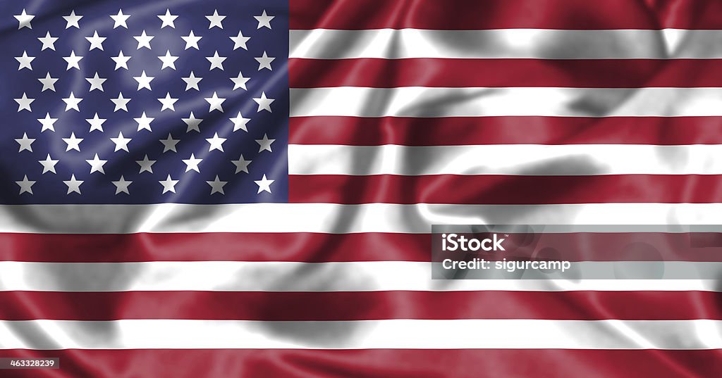 The American flag. American flag flowing in the wind. Flag of the Unites States of america - illustration. American Culture Stock Photo