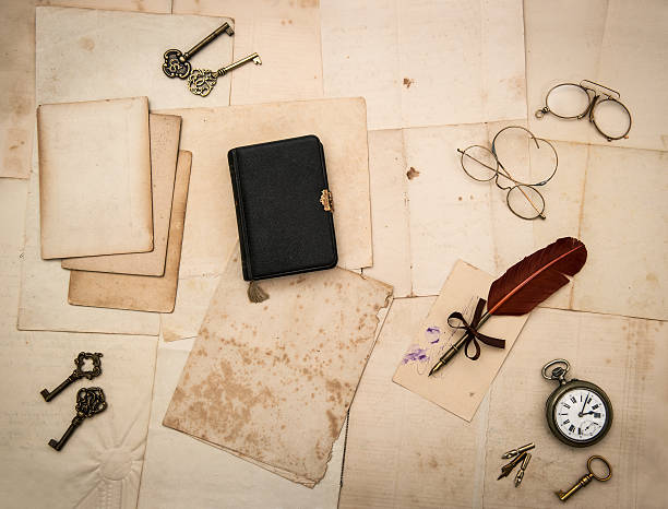 istock vintage things, diary book, old letters and photos 463329385