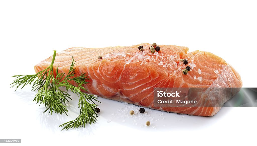 fresh raw salmon fresh raw salmon on a white background Salmon - Seafood Stock Photo