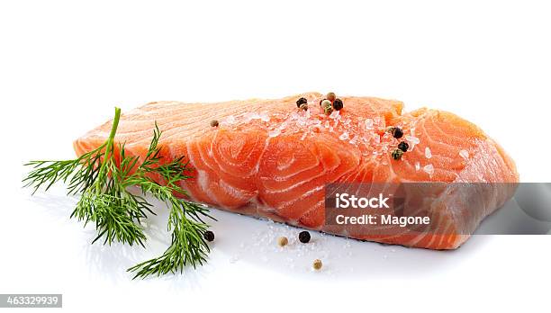 Fresh Raw Salmon Stock Photo - Download Image Now - Salmon - Seafood, White Background, Salmon Steak