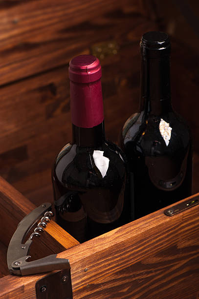 istock Wood case with bottles of wine 463334641
