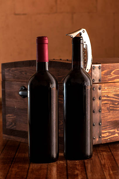 istock Wooden case with bottles of wine 463334691