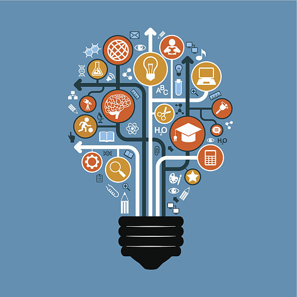 ilustrações de stock, clip art, desenhos animados e ícones de ícones de educação e setas na forma de uma lâmpada - light bulb business wisdom abstract