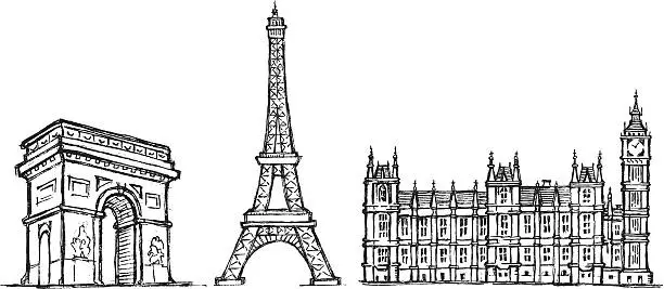 Vector illustration of Sketch Famous Landmarks Set