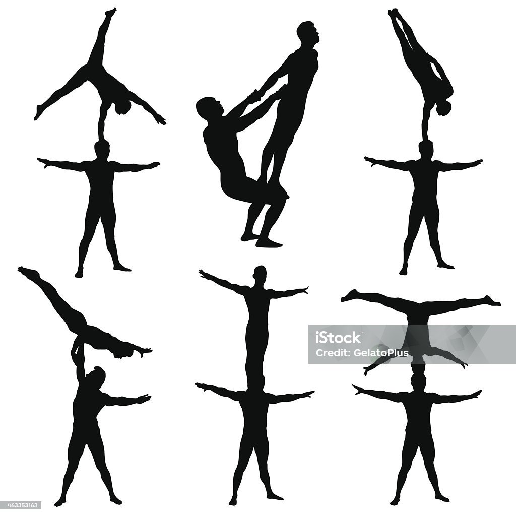 Series of acrobatics in black and white Collection of acrobats in different posture. Zip contains AI and hi-res jpeg. In Silhouette stock vector