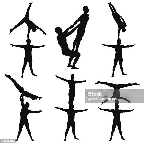 Series Of Acrobatics In Black And White Stock Illustration - Download Image Now - In Silhouette, Acrobat, Circus