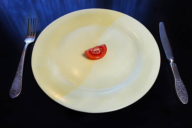istock Big plate with a small piece of food 463360391