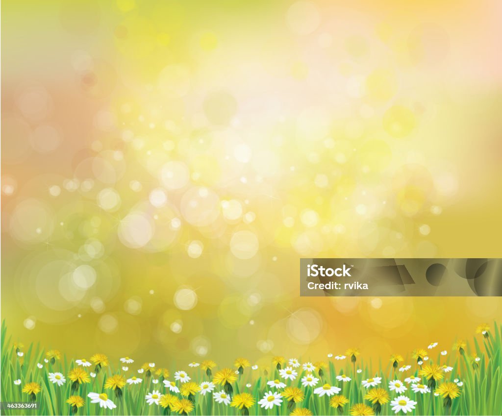 Vector nature spring background with chamomiles and dandelions. Background is my creative handdrawing and you can use it for spring, summer, Easter design and etc, made in vector, Adobe Illustrator 10 EPS file, transparency effects used in file. Dandelion stock vector
