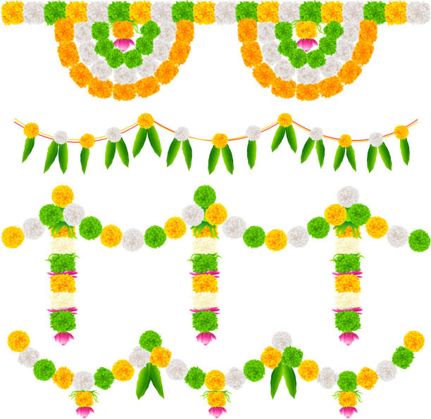ilustrações, clipart, desenhos animados e ícones de índia tricolor decoração com flores - ganesh festival