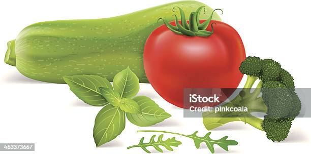 Zucchini Tomato Broccoli Arugula Basil Stock Illustration - Download Image Now - Arugula, Backgrounds, Basil