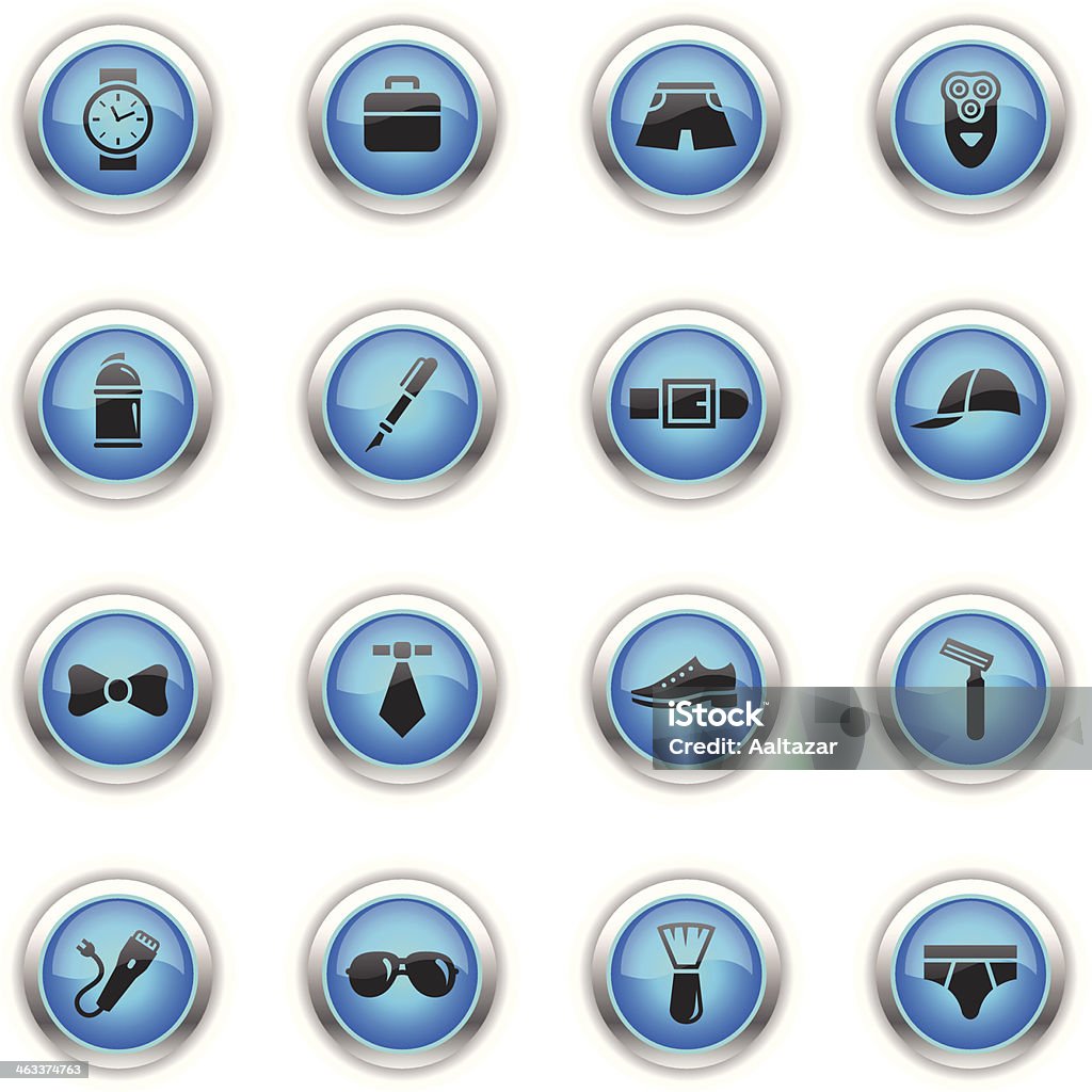 Iconos-azul hombre y accesorios - arte vectorial de Accesorio personal libre de derechos