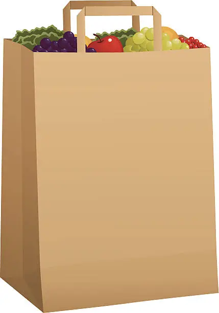 Vector illustration of Grocery Bag with Produce