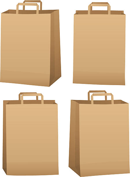 коричневый grocery bags - paper bag bag paper brown stock illustrations
