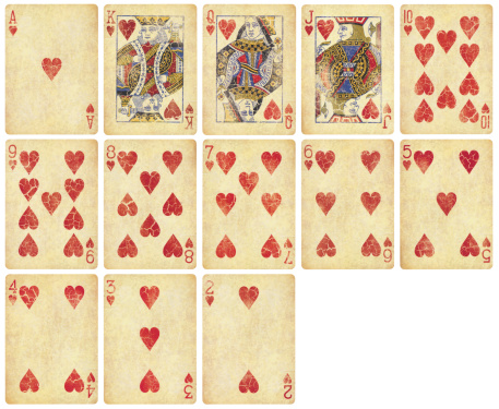 Heart Suit of Vintage Playing Cards, Isolated on white (High Resolution)
