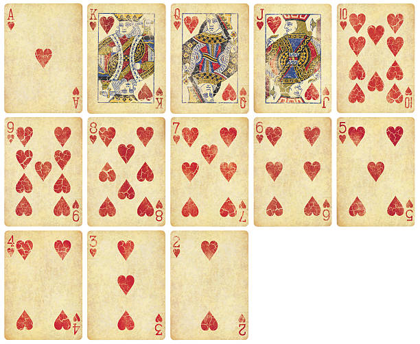 Heart Suit of Vintage Playing Cards Heart Suit of Vintage Playing Cards, Isolated on white (High Resolution) hearts playing card stock pictures, royalty-free photos & images