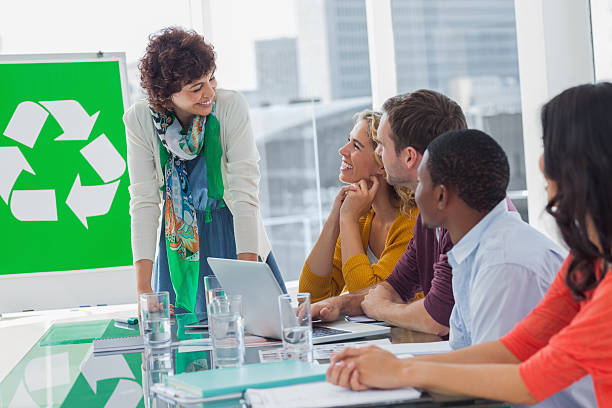 istock Team having meeting about recycling 463379131