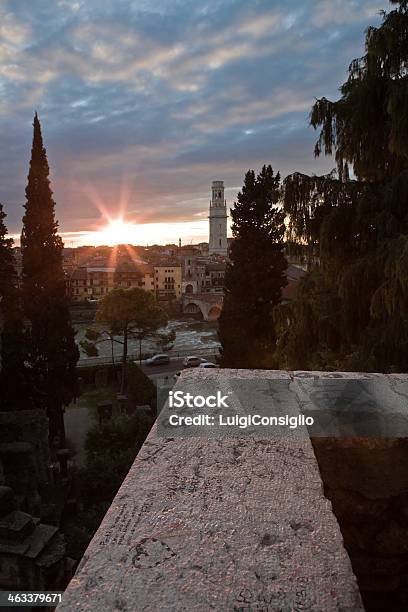 Verona Cityscape At Dusk Italy Stock Photo - Download Image Now - Adige River, Aerial View, Ancient