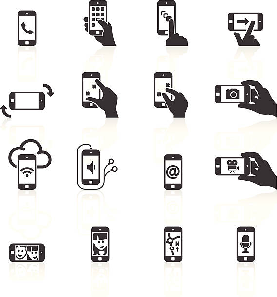 smartphone veranstaltungen & gesten icons - computer icon symbol icon set media player stock-grafiken, -clipart, -cartoons und -symbole