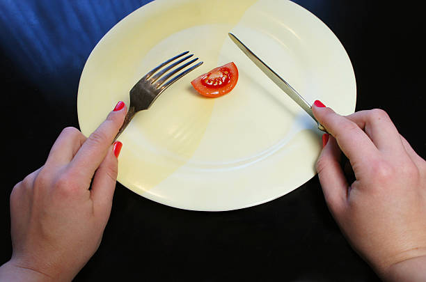 placa grande com uma pequena porção de comida - undernourishment imagens e fotografias de stock