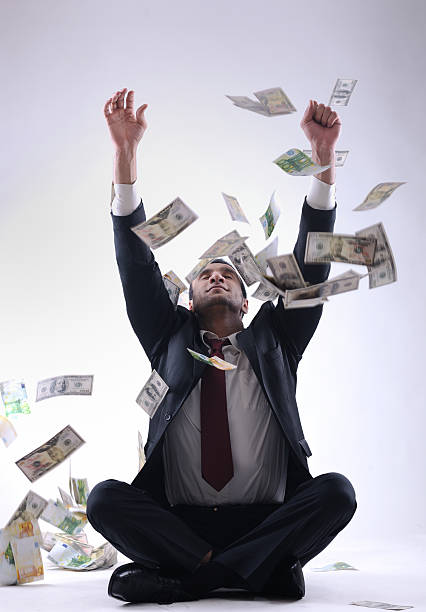 istock Business man holding money 463385855