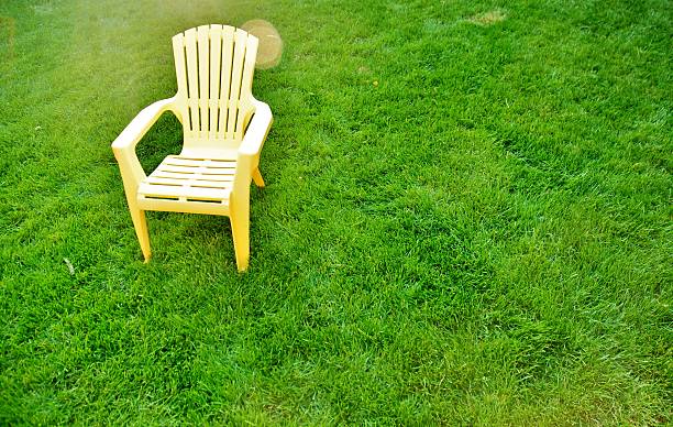 istock Yellow chair on the lawn 463390701
