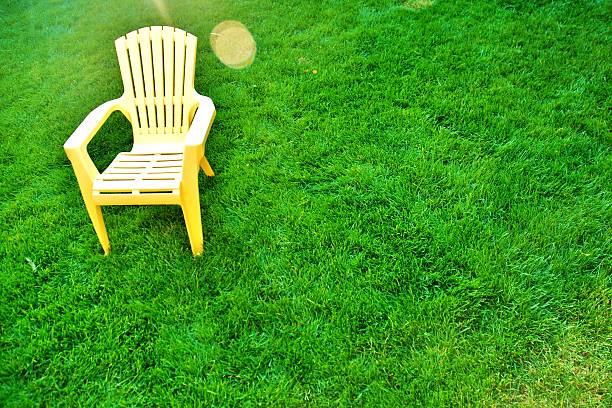istock Yellow chair on the lawn 463390705