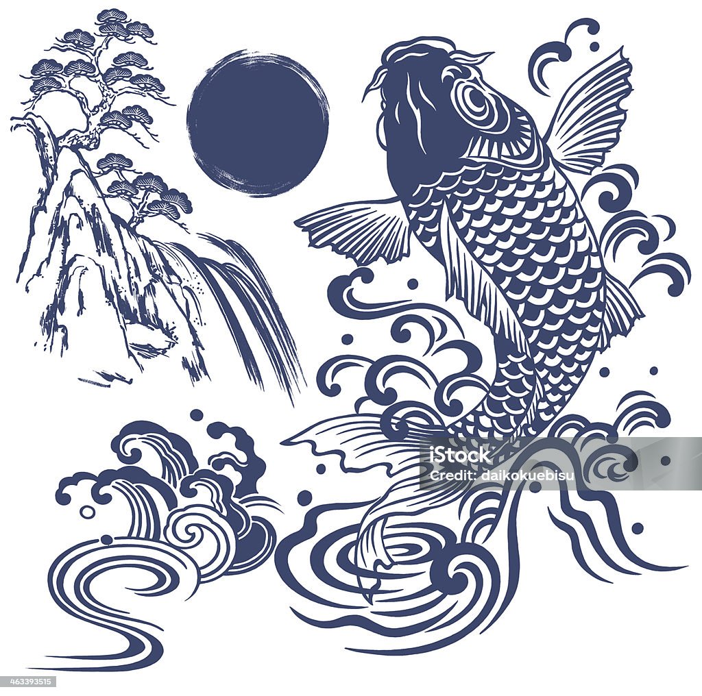 japanese carp I described a carp in Japanese atmosphere of a picture, Animal stock illustration