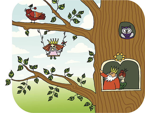 ilustraciones, imágenes clip art, dibujos animados e iconos de stock de árbol de hadas - owl young animal bird mother