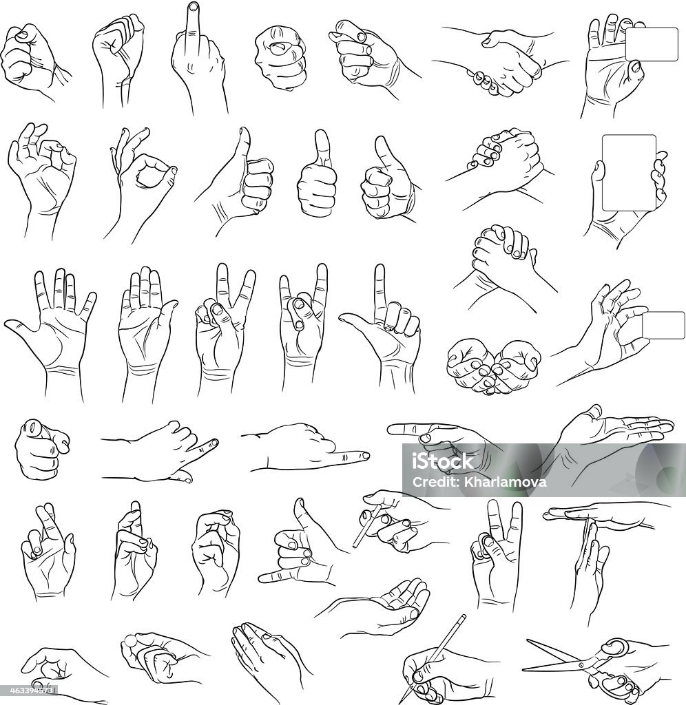 Hands in different interpretations Hands in different interpretations. Vector illustration. Isolated on white background Collection stock vector