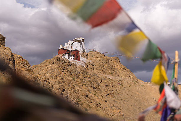 Namgyal Tsemo Gompa with swing prayer flag