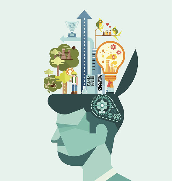 Ecology - Think green human mind vector Business man Think green vector think green stock illustrations