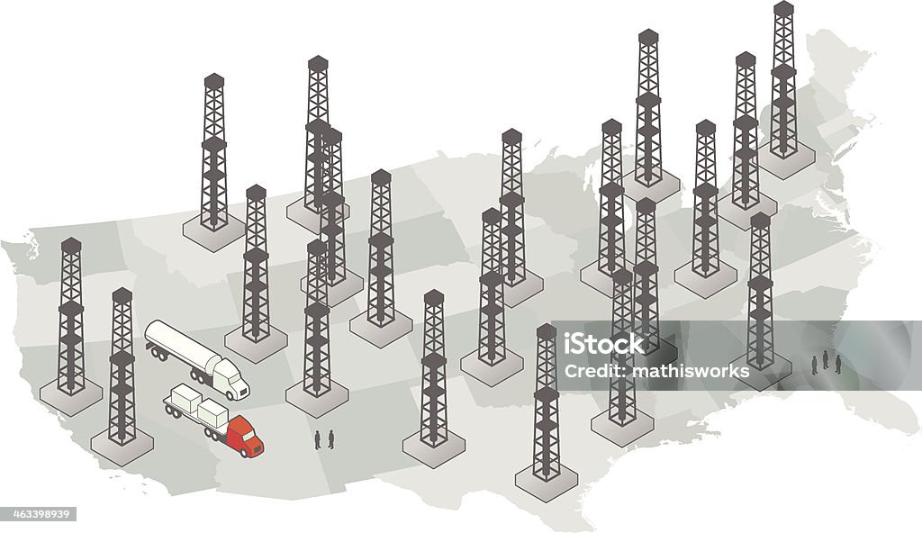 Estados Unidos mapa fraturação hidráulica - Vetor de Tridimensional royalty-free