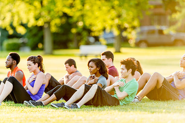 istock Fitness people doing exercise outdoor 463399509