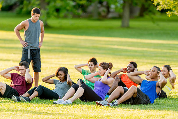 istock Fitness people doing exercise outdoor 463399519