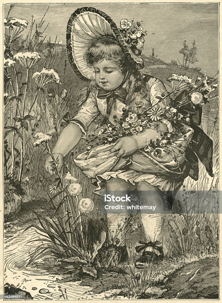 Ragazza con fiori in stile vittoriano prelievo - Illustrazione stock royalty-free di 1880-1889