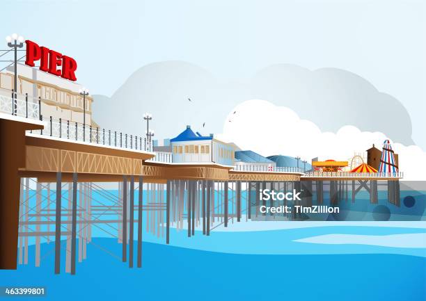 Traditional British Pier Illustration Stock Photo - Download Image Now - Beach, Illustration, Traveling Carnival